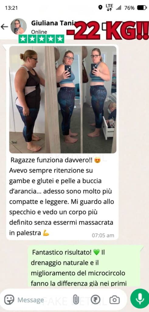 Ragazza mostra il prima e dopo il percorso di fitness.
