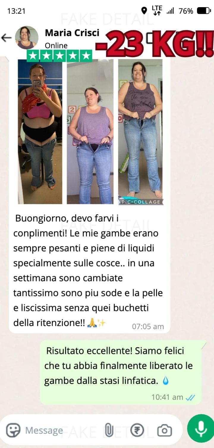 Immagine di una donna che mostra la sua perdita di peso e il miglioramento della pelle.