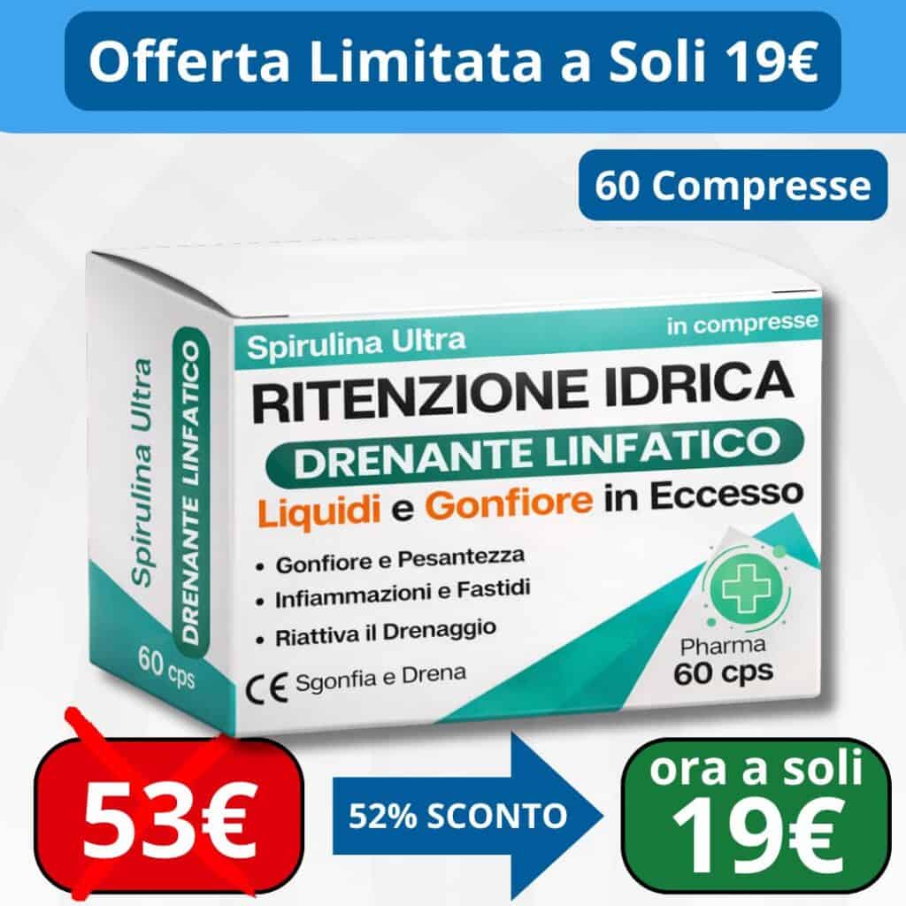Box di Spirulina Ultra con 60 compresse, offerta limitata a soli 19€.