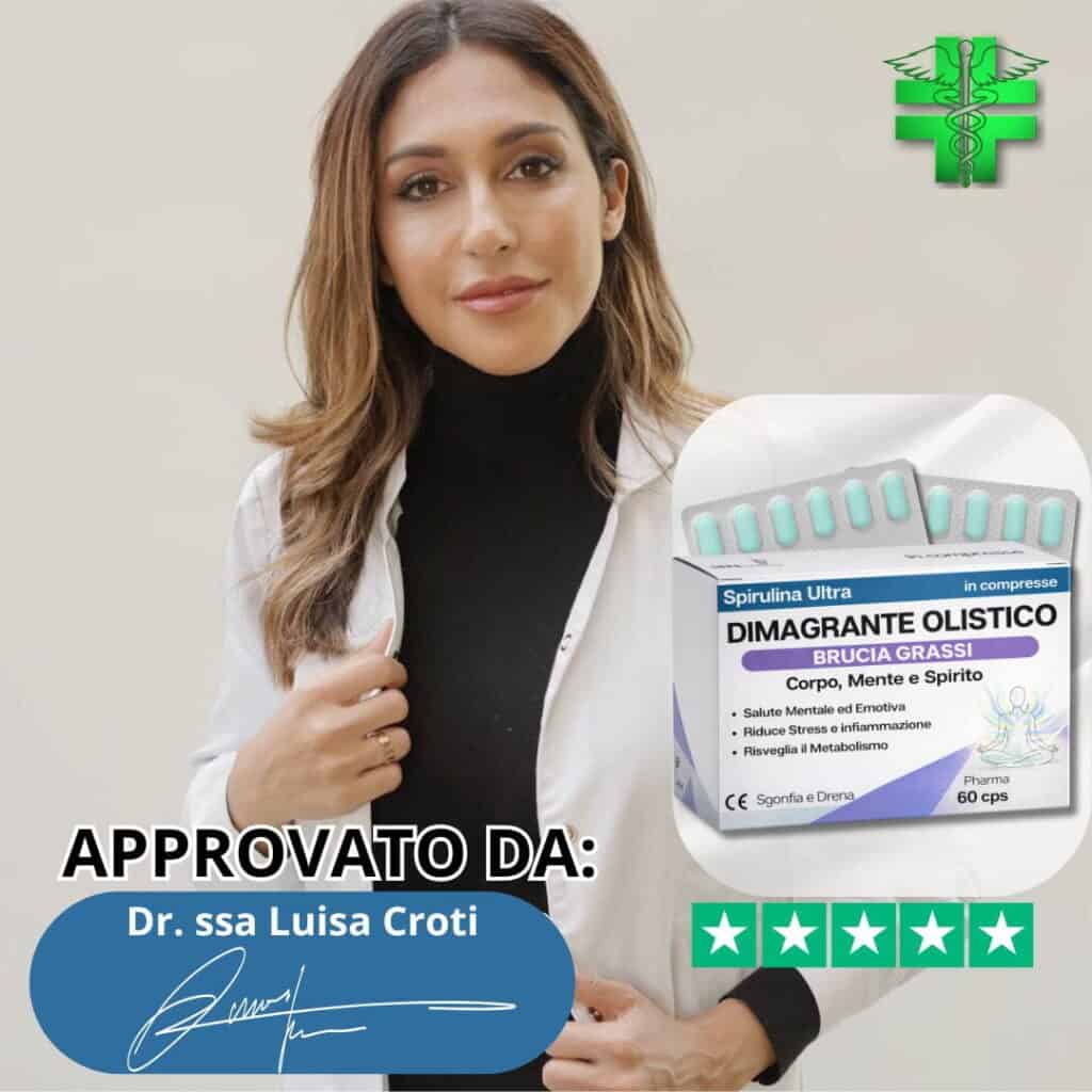 Donna con integratore di Spirulina Ultra in compressa approvato da medico.