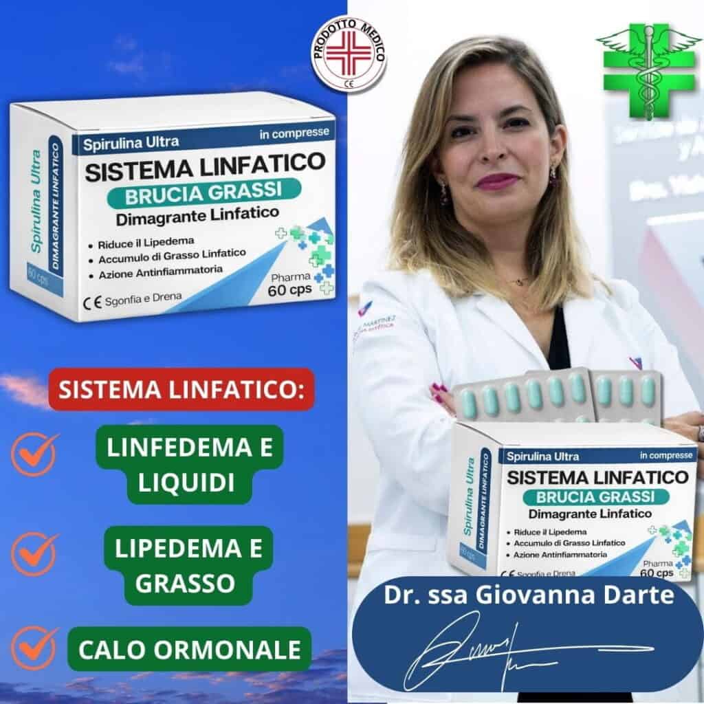 Dottoressa con integratore per il sistema linfatico e brucia grassi.