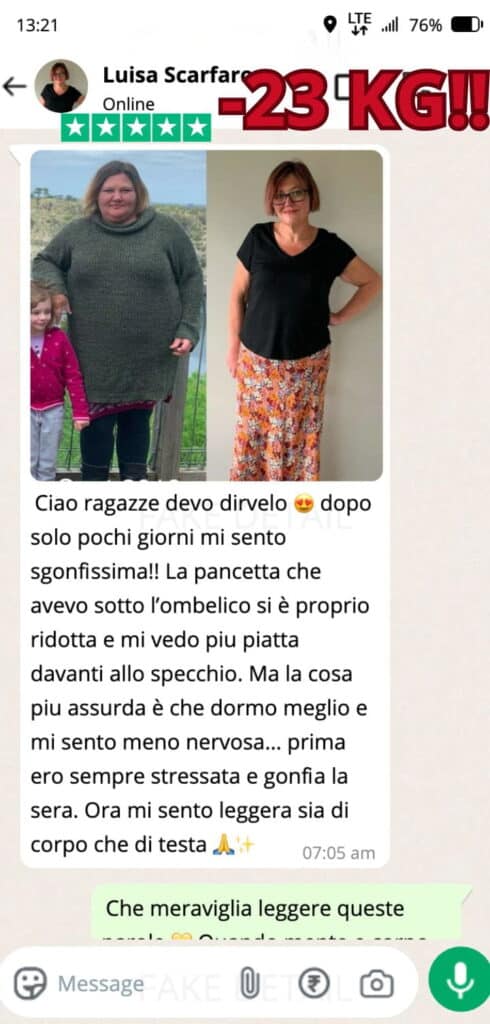 Donna felice con perdita di peso e miglioramento del benessere.