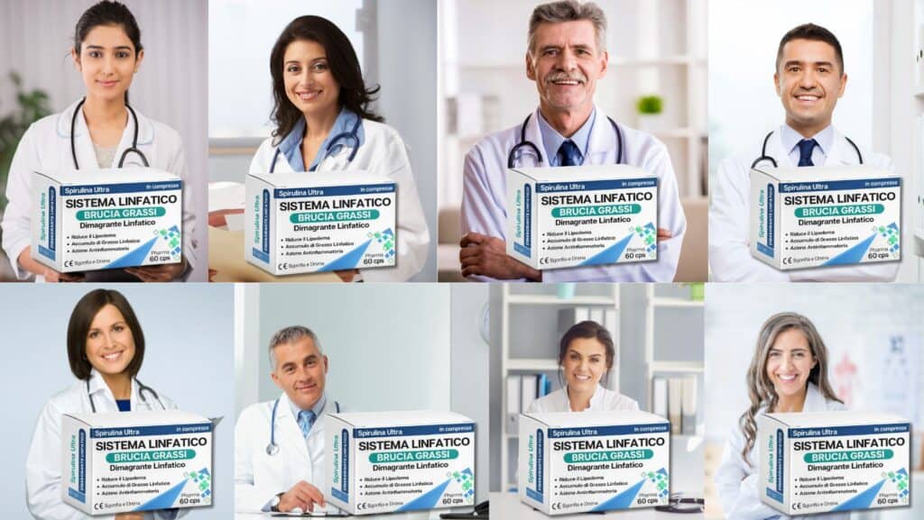 Medici e professionisti con prodotti a base di erbe per il sistema linfatico.