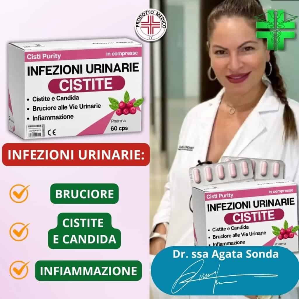 Integratore Cistite in compresse con mirtilli e erbe medicinali.