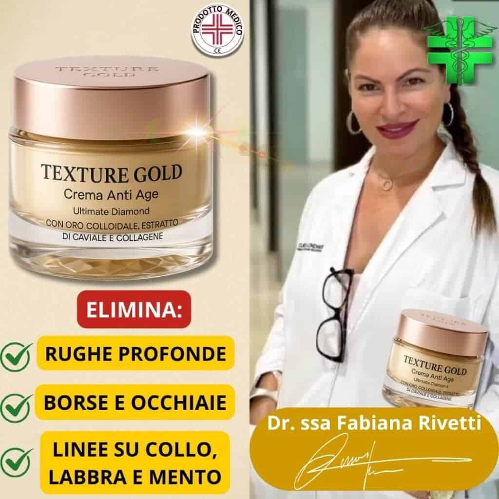 Crema anti invecchiamento Texture Gold con oro colloidale e collagene.