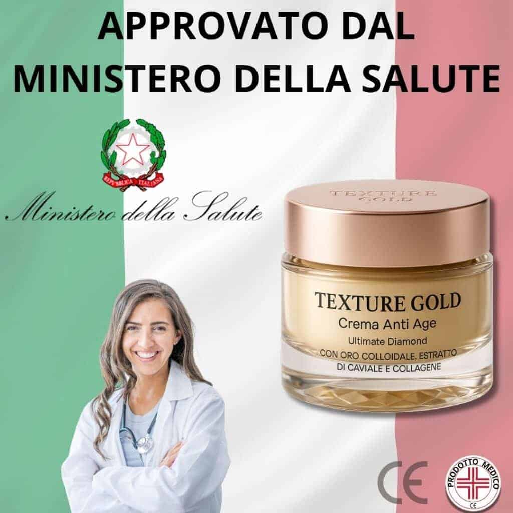 Crema anti invecchiamento Texture Gold approvata dal Ministero della Salute.