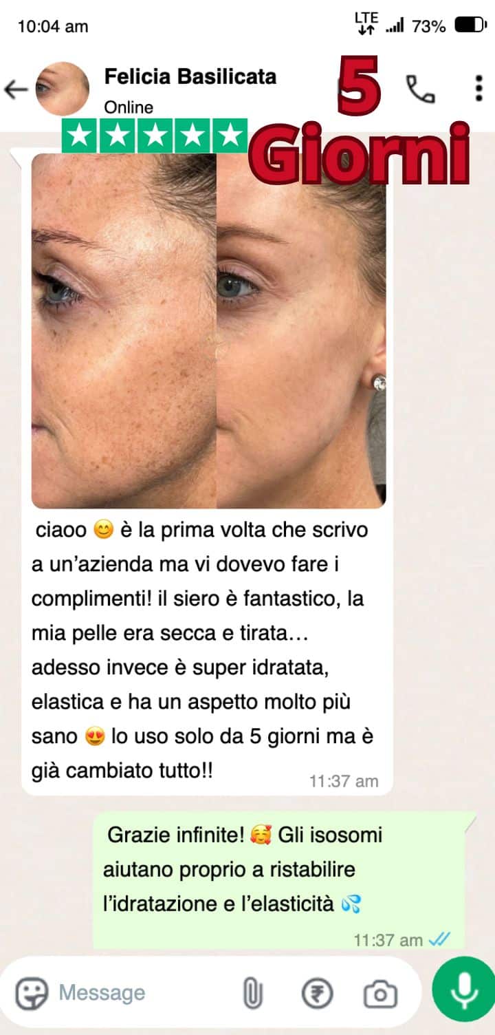 Prima e dopo trattamento viso in 5 giorni, pelle più liscia e idratata.