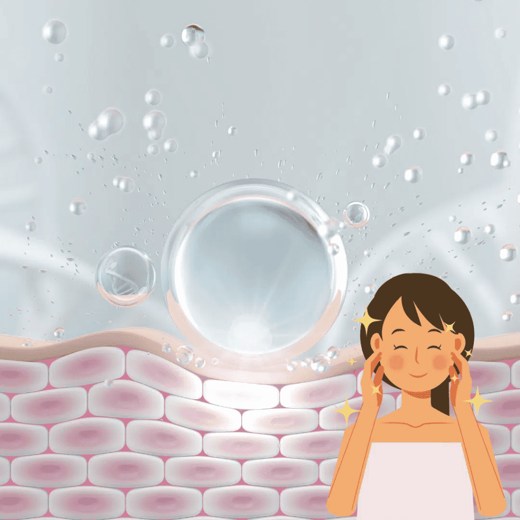 Donna che si prende cura della pelle con acqua e prodotti naturali.
